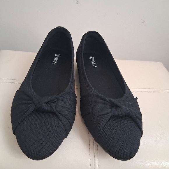 Vivaia Bibi Round-Toe Knotted Sustainable Ballet Flats In Deep Ebony Size 9.5 - Picture 6 of 9